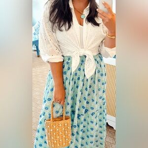 NET Ophelia and Indigo Classic nautical Cape Cod Floral Maxi Skirt XS